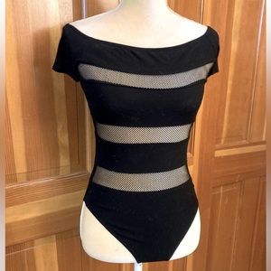 Lavishly Paris Black Striped Mesh Bodysuit